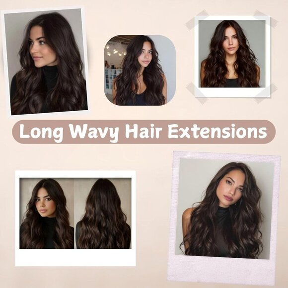 4Pcs Dark Brown Long Wavy Synthetic Clip In Hair Extensions for Women main image 2